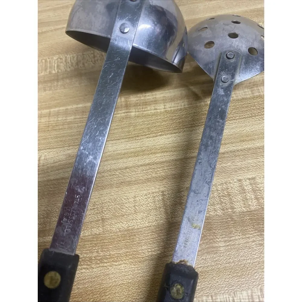 Vintage 2 Piece Set Stainless Steel USA Slotted Spoon & Ladle